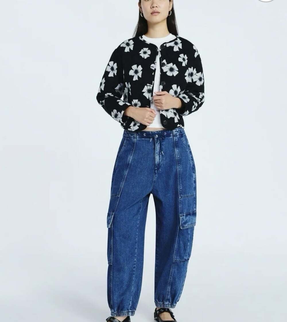 SCOOP Quilted Jacket Women’s XL Cotton Floral Print Black/White Floral NWT